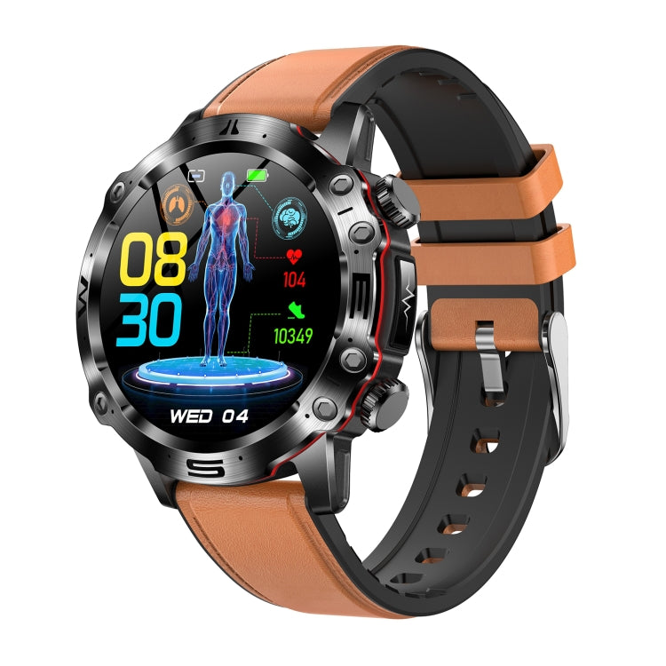 ET482 1.43 inch AMOLED Screen Sports Smart Watch Support Bluethooth Call /  ECG Function(Brown Leather Band) - Smart Watches by PMC Jewellery | Online Shopping South Africa | PMC Jewellery