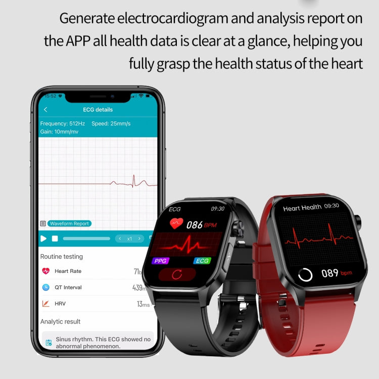 ET580 2.04 inch AMOLED Screen Sports Smart Watch Support Bluethooth Call /  ECG Function(Black Silicone Band) - Smart Watches by PMC TechLife | Online Shopping South Africa | PMC TechLife