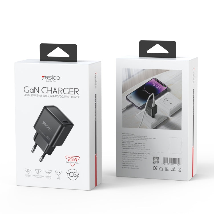 Yesido YC62 PD 25W USB-C/Type-C Interface GaN Fast Charging Charger(EU Plug) - free shipping - PMC TechLife - Order now!
