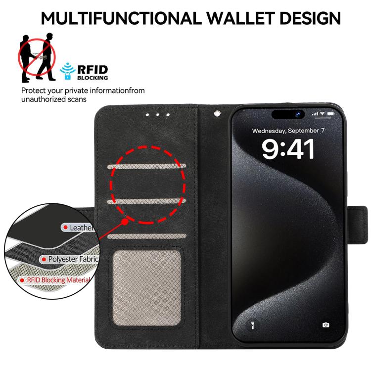 For iPhone 16e ABEEL Frosted Magnetic RFID Leather Phone Case(Black) - iPhone 16e Cases by PMC TechLife | Online Shopping South Africa | PMC TechLife | Buy Now Pay Later Mobicred