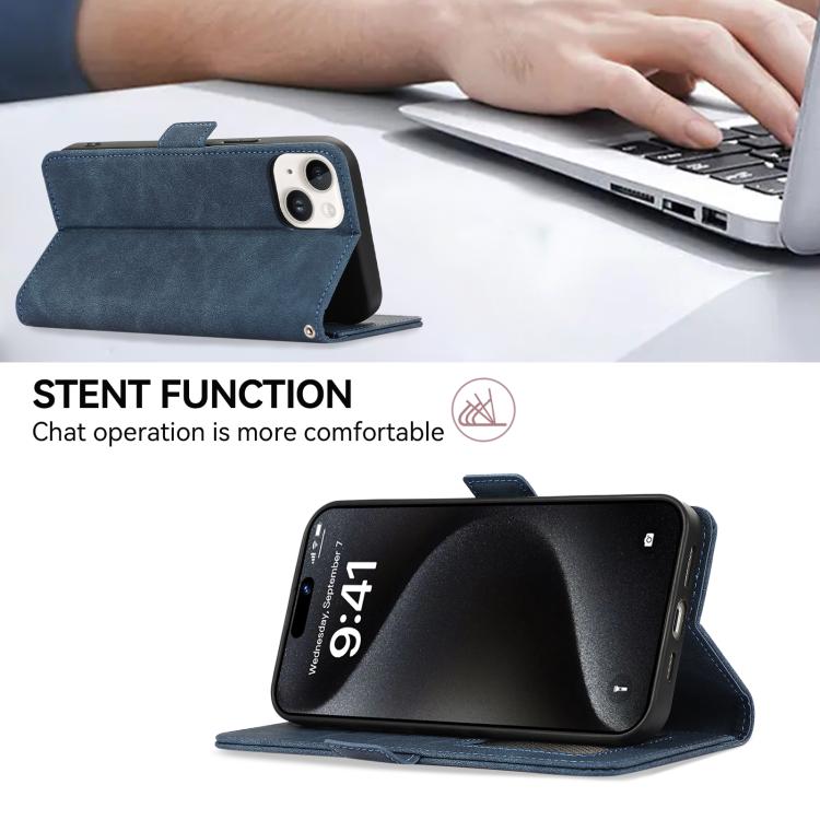 For iPhone 16e ABEEL Frosted Magnetic RFID Leather Phone Case(Blue) - iPhone 16e Cases by PMC TechLife | Online Shopping South Africa | PMC TechLife | Buy Now Pay Later Mobicred