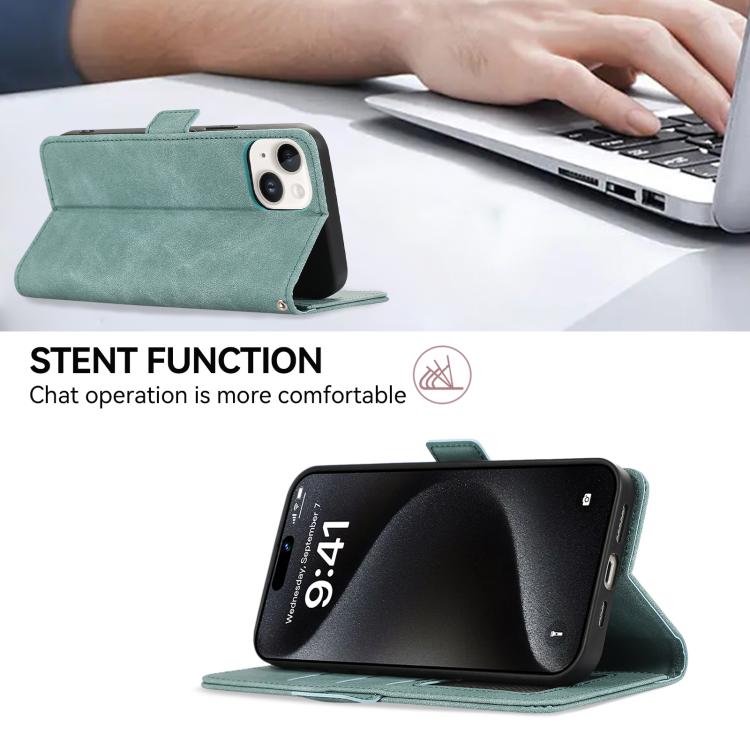 For iPhone 16e ABEEL Frosted Magnetic RFID Leather Phone Case(Cyan) - free shipping - PMC TechLife - Order now!