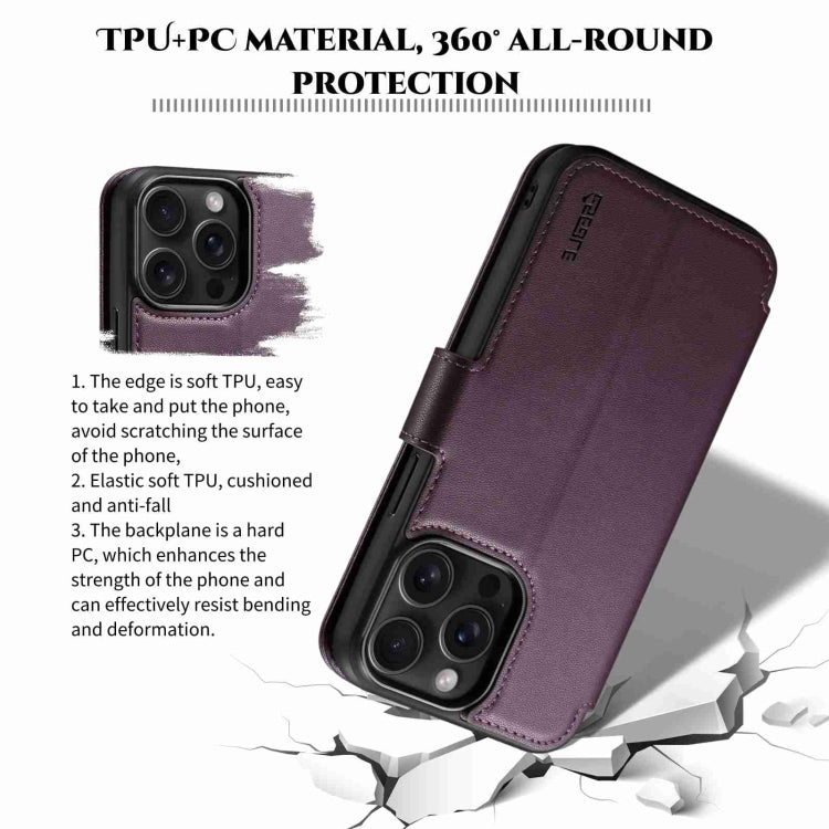 For iPhone 15 ESEBLE E1 Nappa Texture MagSafe Holder Leather Phone Case(Dark Purple) - free shipping - PMC Jewellery - Order now!