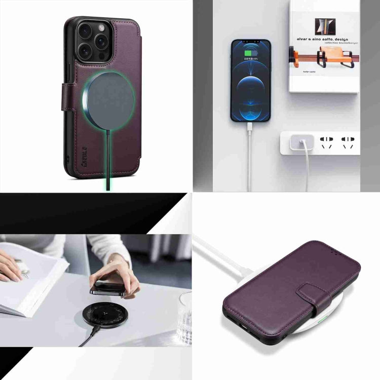 For iPhone 15 ESEBLE E1 Nappa Texture MagSafe Holder Leather Phone Case(Dark Purple) - free shipping - PMC Jewellery - Order now!