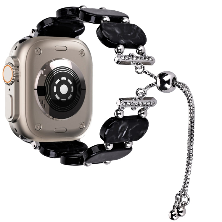 For Apple Watch Ultra 2 49mm Resin Retractable Chain Watch Band(Black Flower) - Watch Bands by PMC TechLife | Online Shopping South Africa | PMC TechLife