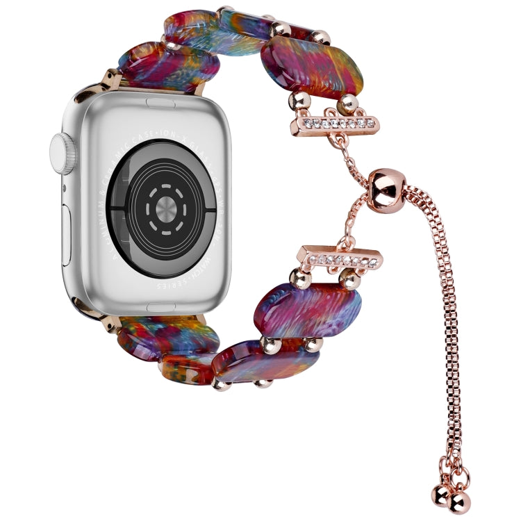 For Apple Watch SE 44mm Resin Retractable Chain Watch Band(Pearlescent Rainbow) - Watch Bands by PMC TechLife | Online Shopping South Africa | PMC TechLife