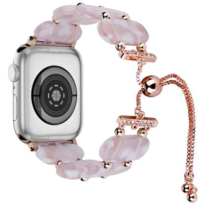 For Apple Watch Series 3 42mm Resin Retractable Chain Watch Band(Pink Flower) - Watch Bands by PMC Jewellery | Online Shopping South Africa | PMC Jewellery