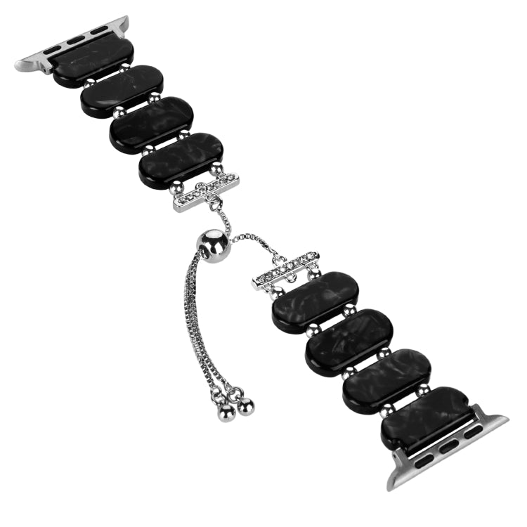 For Apple Watch 42mm Resin Retractable Chain Watch Band(Black Flower) - Watch Bands by PMC TechLife | Online Shopping South Africa | PMC TechLife