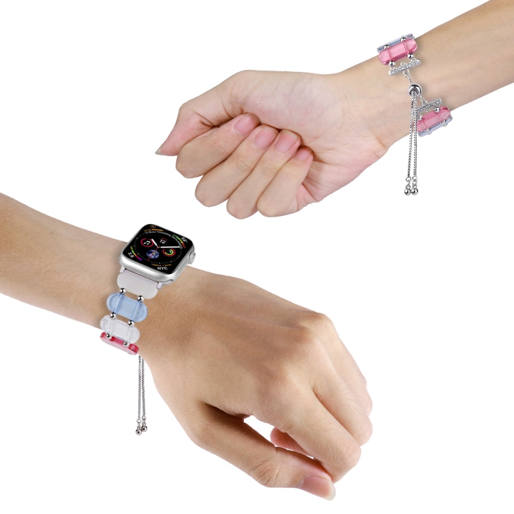 For Apple Watch SE 44mm Resin Retractable Chain Watch Band(Pearlescent Rainbow) - Watch Bands by PMC TechLife | Online Shopping South Africa | PMC TechLife