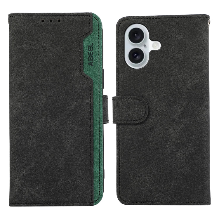 For iPhone 16 Plus ABEEL Color Block Magnetic RFID Leather Phone Case(Black-Green) - iPhone 16 Plus Cases by PMC TechLife | Online Shopping South Africa | PMC TechLife | Buy Now Pay Later Mobicred