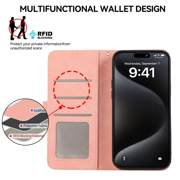 For iPhone 16 ABEEL Color Block Magnetic RFID Leather Phone Case(Pink-Cyan) - free shipping - PMC TechLife - Order now!