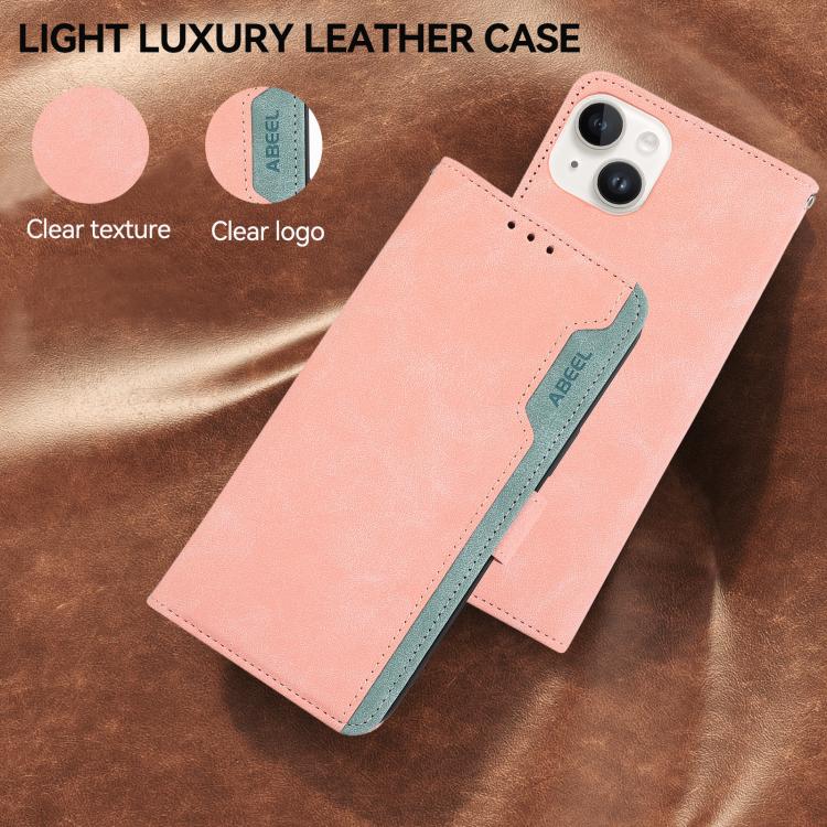 For iPhone 17 Pro Max ABEEL Color Block Magnetic RFID Leather Phone Case(Pink-Cyan) - free shipping - PMc TechLife - Order now!