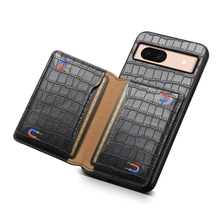 For Google Pixel 8a Crocodile Texture Card Bag Design Full Coverage Phone Case(Black) - Google Cases by PMC TechLife | Online Shopping South Africa | PMC TechLife | Buy Now Pay Later Mobicred