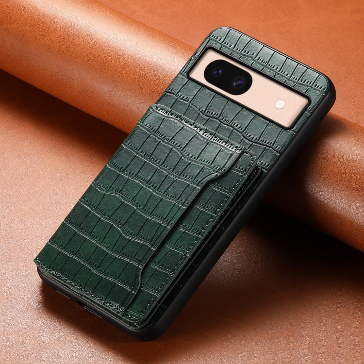 For Google Pixel 8a Crocodile Texture Card Bag Design Full Coverage Phone Case(Green) - Google Cases by PMC TechLife | Online Shopping South Africa | PMC TechLife | Buy Now Pay Later Mobicred