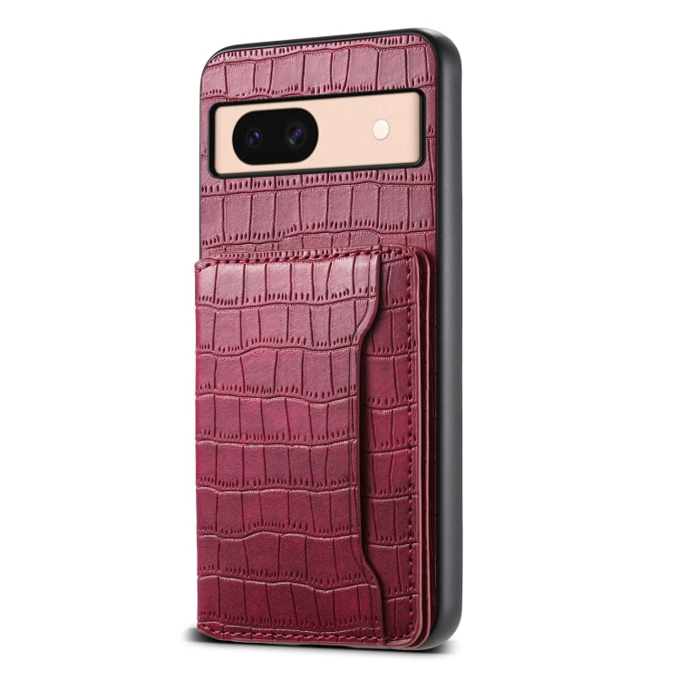 For Google Pixel 8a Crocodile Texture Card Bag Design Full Coverage Phone Case(Red) - Google Cases by PMC TechLife | Online Shopping South Africa | PMC TechLife | Buy Now Pay Later Mobicred