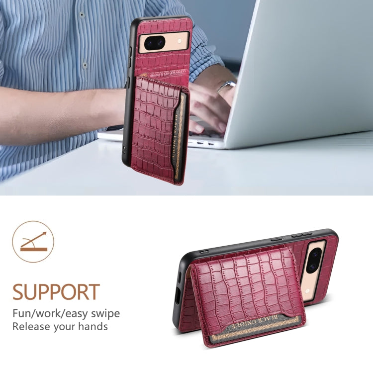 For Google Pixel 8a Crocodile Texture Card Bag Design Full Coverage Phone Case(Red) - Google Cases by PMC TechLife | Online Shopping South Africa | PMC TechLife | Buy Now Pay Later Mobicred