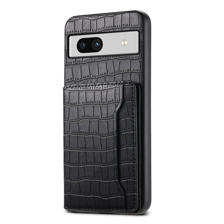 For Google Pixel 7a Crocodile Texture Card Bag Design Full Coverage Phone Case(Black) - Google Cases by PMC TechLife | Online Shopping South Africa | PMC TechLife | Buy Now Pay Later Mobicred
