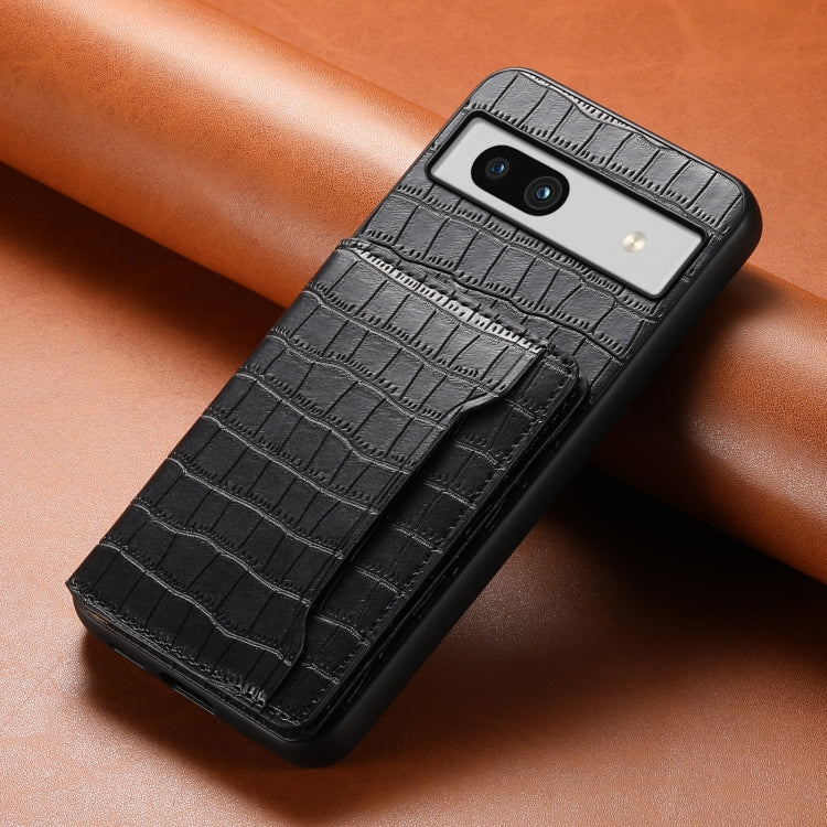 For Google Pixel 7a Crocodile Texture Card Bag Design Full Coverage Phone Case(Black) - Google Cases by PMC TechLife | Online Shopping South Africa | PMC TechLife | Buy Now Pay Later Mobicred
