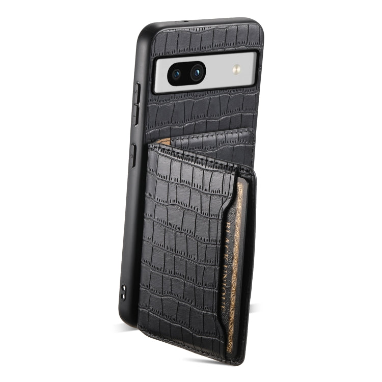 For Google Pixel 7a Crocodile Texture Card Bag Design Full Coverage Phone Case(Black) - Google Cases by PMC TechLife | Online Shopping South Africa | PMC TechLife | Buy Now Pay Later Mobicred