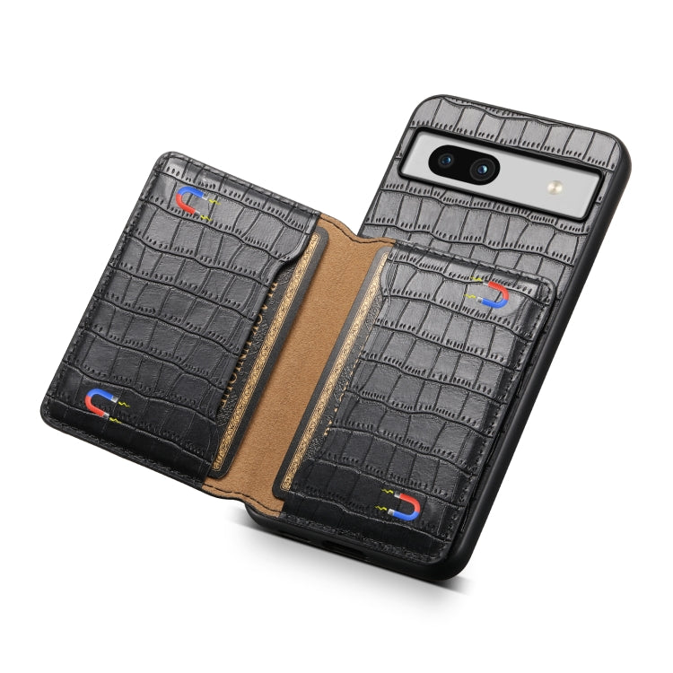 For Google Pixel 7a Crocodile Texture Card Bag Design Full Coverage Phone Case(Black) - Google Cases by PMC TechLife | Online Shopping South Africa | PMC TechLife | Buy Now Pay Later Mobicred