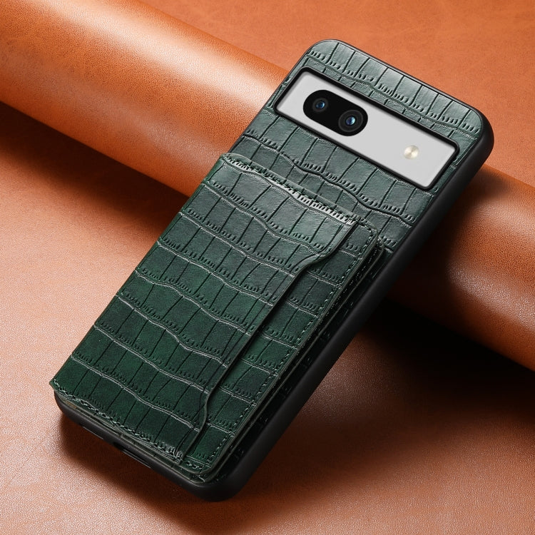 For Google Pixel 7a Crocodile Texture Card Bag Design Full Coverage Phone Case(Green) - Google Cases by PMC TechLife | Online Shopping South Africa | PMC TechLife | Buy Now Pay Later Mobicred