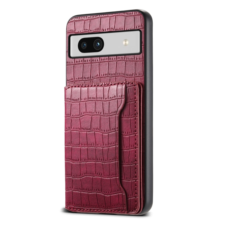 For Google Pixel 7a Crocodile Texture Card Bag Design Full Coverage Phone Case(Red) - Google Cases by PMC Jewellery | Online Shopping South Africa | PMC Jewellery | Buy Now Pay Later Mobicred