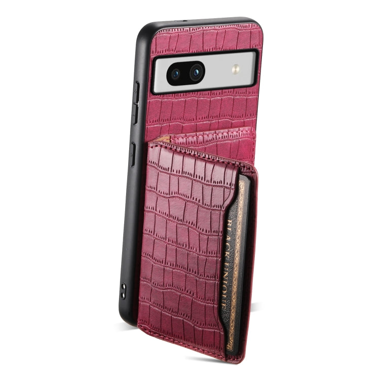 For Google Pixel 7a Crocodile Texture Card Bag Design Full Coverage Phone Case(Red) - Google Cases by PMC TechLife | Online Shopping South Africa | PMC TechLife | Buy Now Pay Later Mobicred