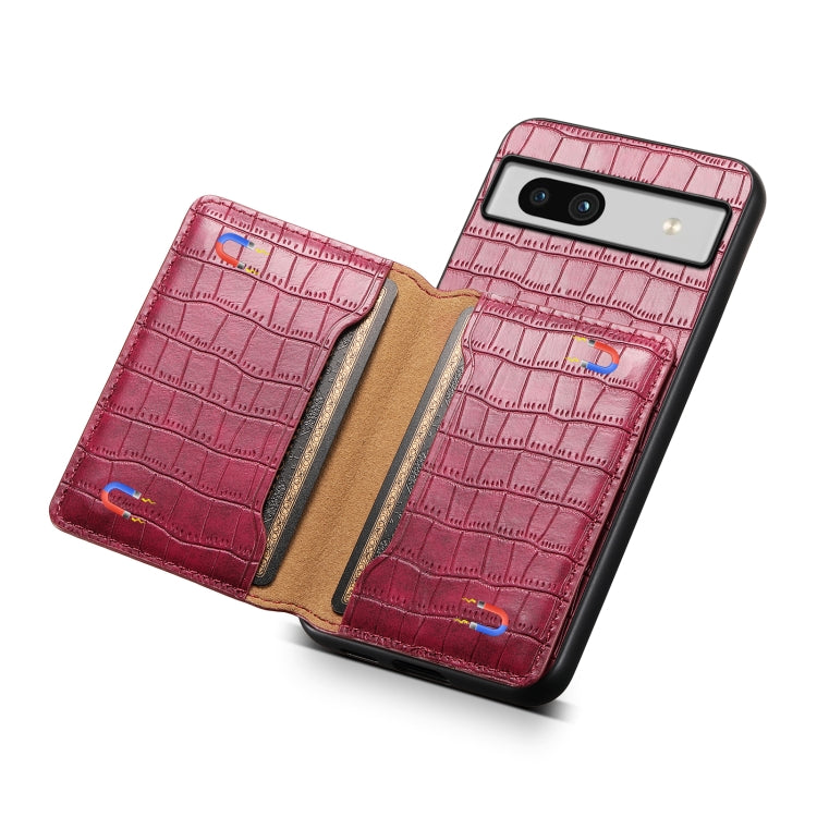 For Google Pixel 7a Crocodile Texture Card Bag Design Full Coverage Phone Case(Red) - Google Cases by PMC TechLife | Online Shopping South Africa | PMC TechLife | Buy Now Pay Later Mobicred