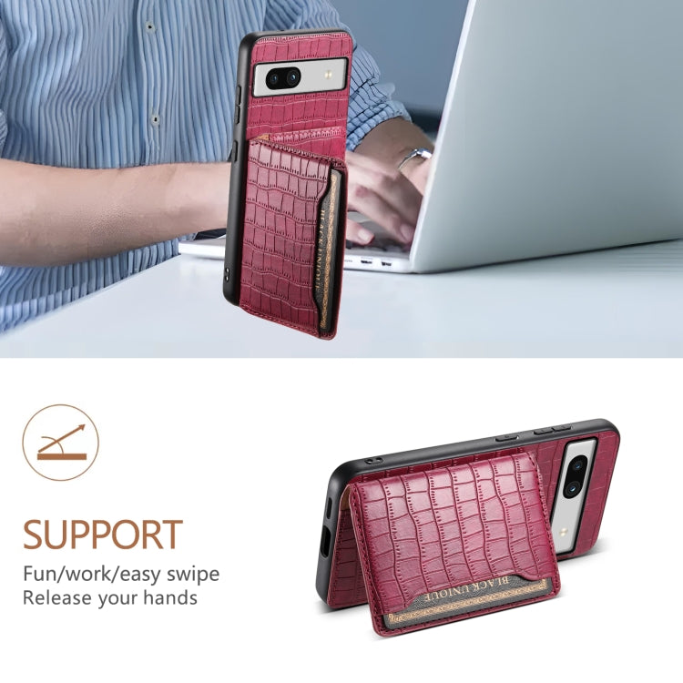 For Google Pixel 7a Crocodile Texture Card Bag Design Full Coverage Phone Case(Red) - Google Cases by PMC TechLife | Online Shopping South Africa | PMC TechLife | Buy Now Pay Later Mobicred