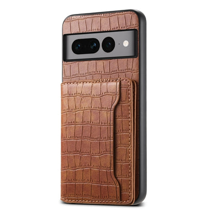 For Google Pixel 7 Pro 5G Crocodile Texture Card Bag Design Full Coverage Phone Case(Brown) - Google Cases by PMC Jewellery | Online Shopping South Africa | PMC Jewellery | Buy Now Pay Later Mobicred