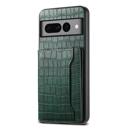 For Google Pixel 7 Pro 5G Crocodile Texture Card Bag Design Full Coverage Phone Case(Green) - Google Cases by PMC Jewellery | Online Shopping South Africa | PMC Jewellery | Buy Now Pay Later Mobicred