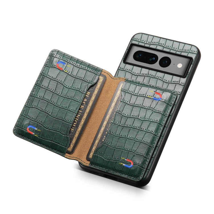 For Google Pixel 7 Pro 5G Crocodile Texture Card Bag Design Full Coverage Phone Case(Green) - Google Cases by PMC Jewellery | Online Shopping South Africa | PMC Jewellery | Buy Now Pay Later Mobicred