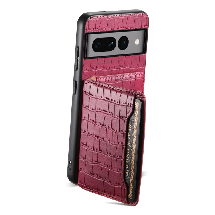 For Google Pixel 7 Pro 5G Crocodile Texture Card Bag Design Full Coverage Phone Case(Red) - Google Cases by PMC Jewellery | Online Shopping South Africa | PMC Jewellery | Buy Now Pay Later Mobicred