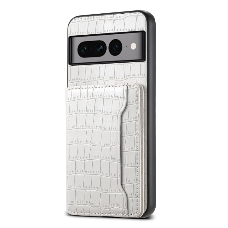 For Google Pixel 7 Pro 5G Crocodile Texture Card Bag Design Full Coverage Phone Case(White) - Google Cases by PMC Jewellery | Online Shopping South Africa | PMC Jewellery | Buy Now Pay Later Mobicred