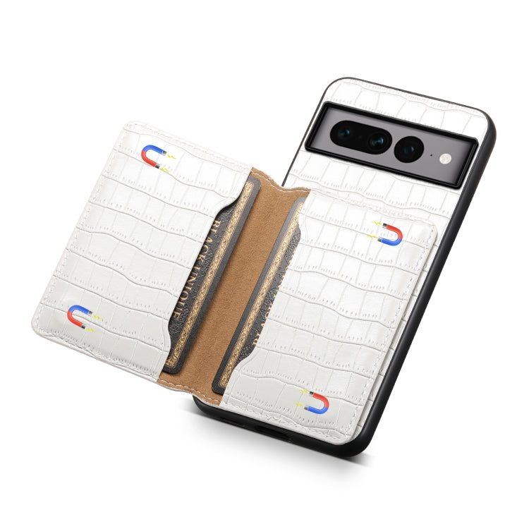 For Google Pixel 7 Pro 5G Crocodile Texture Card Bag Design Full Coverage Phone Case(White) - Google Cases by PMC TechLife | Online Shopping South Africa | PMC TechLife | Buy Now Pay Later Mobicred