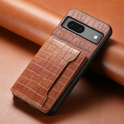 For Google Pixel 7 5G Crocodile Texture Card Bag Design Full Coverage Phone Case(Brown) - Google Cases by PMC Jewellery | Online Shopping South Africa | PMC Jewellery | Buy Now Pay Later Mobicred