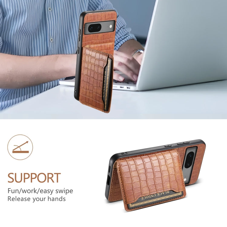 For Google Pixel 7 5G Crocodile Texture Card Bag Design Full Coverage Phone Case(Brown) - Google Cases by PMC TechLife | Online Shopping South Africa | PMC TechLife | Buy Now Pay Later Mobicred