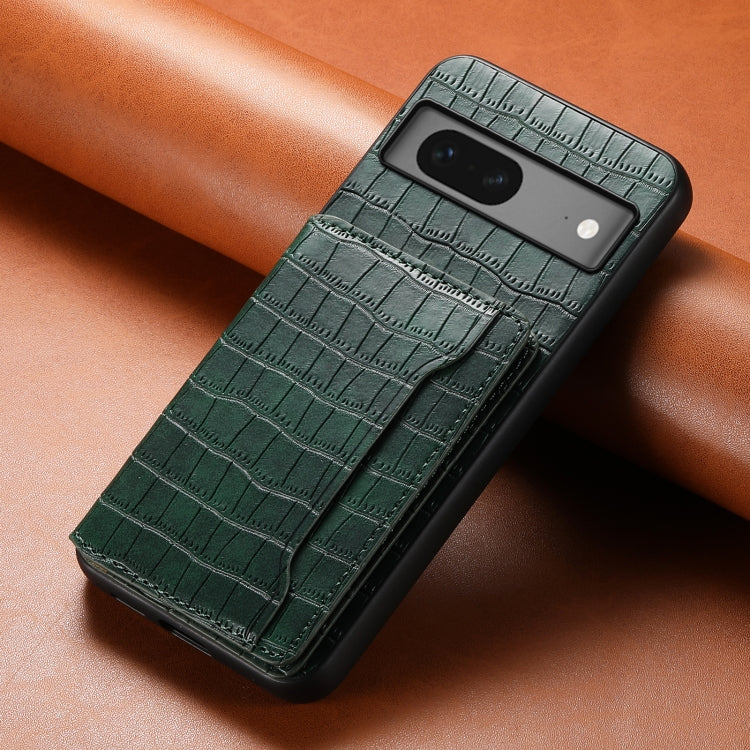 For Google Pixel 7 5G Crocodile Texture Card Bag Design Full Coverage Phone Case(Green) - Google Cases by PMC TechLife | Online Shopping South Africa | PMC TechLife | Buy Now Pay Later Mobicred