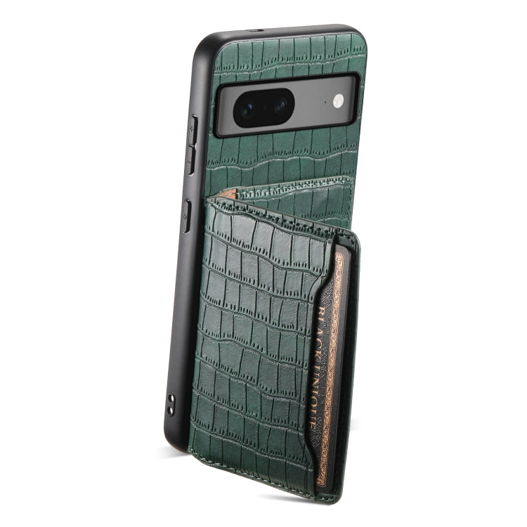 For Google Pixel 7 5G Crocodile Texture Card Bag Design Full Coverage Phone Case(Green) - Google Cases by PMC TechLife | Online Shopping South Africa | PMC TechLife | Buy Now Pay Later Mobicred
