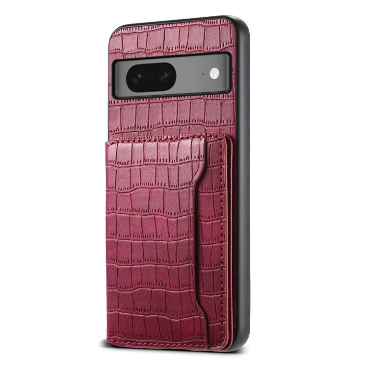 For Google Pixel 7 5G Crocodile Texture Card Bag Design Full Coverage Phone Case(Red) - Google Cases by PMC TechLife | Online Shopping South Africa | PMC TechLife | Buy Now Pay Later Mobicred