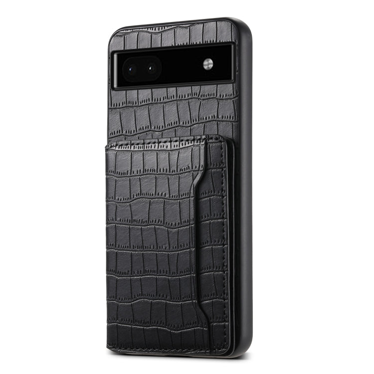 For Google Pixel 6a Crocodile Texture Card Bag Design Full Coverage Phone Case(Black) - Google Cases by PMC TechLife | Online Shopping South Africa | PMC TechLife | Buy Now Pay Later Mobicred