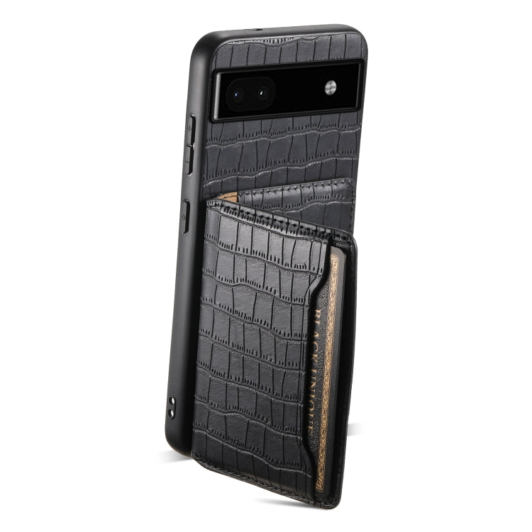 For Google Pixel 6a Crocodile Texture Card Bag Design Full Coverage Phone Case(Black) - Google Cases by PMC TechLife | Online Shopping South Africa | PMC TechLife | Buy Now Pay Later Mobicred