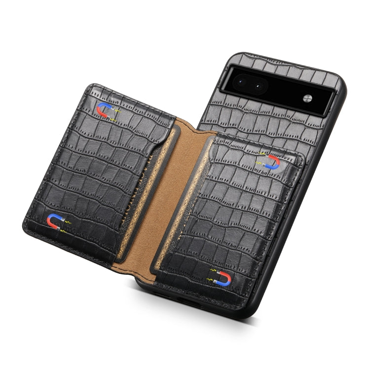 For Google Pixel 6a Crocodile Texture Card Bag Design Full Coverage Phone Case(Black) - Google Cases by PMC TechLife | Online Shopping South Africa | PMC TechLife | Buy Now Pay Later Mobicred