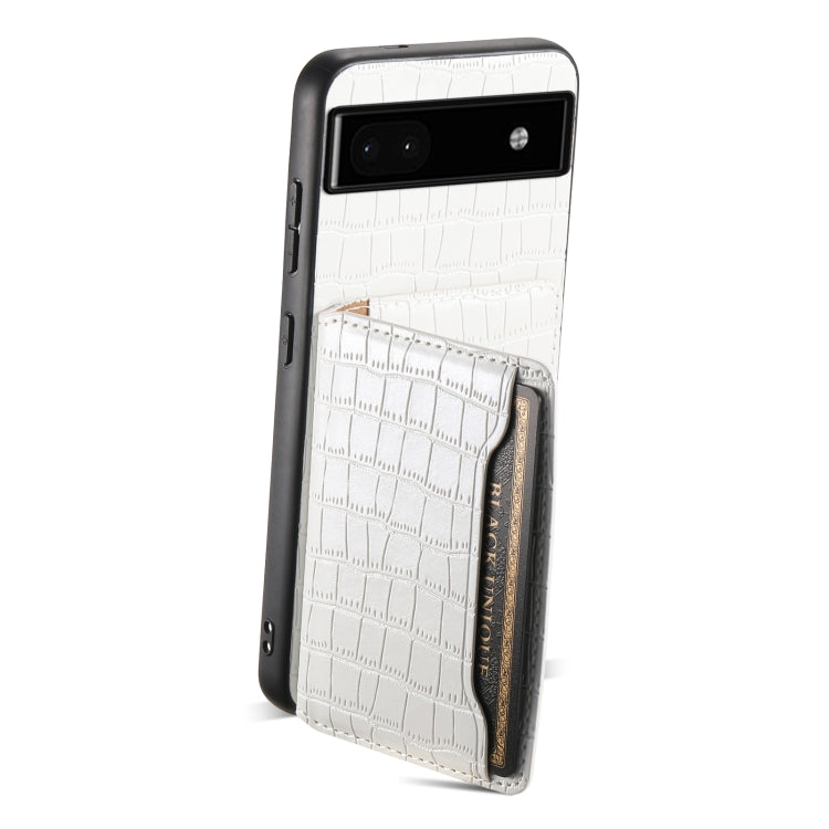For Google Pixel 6a Crocodile Texture Card Bag Design Full Coverage Phone Case(White) - Google Cases by PMC TechLife | Online Shopping South Africa | PMC TechLife | Buy Now Pay Later Mobicred