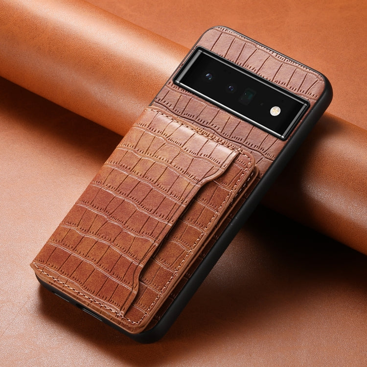 For Google Pixel 6 Pro Crocodile Texture Card Bag Design Full Coverage Phone Case(Brown) - Google Cases by PMC Jewellery | Online Shopping South Africa | PMC Jewellery | Buy Now Pay Later Mobicred