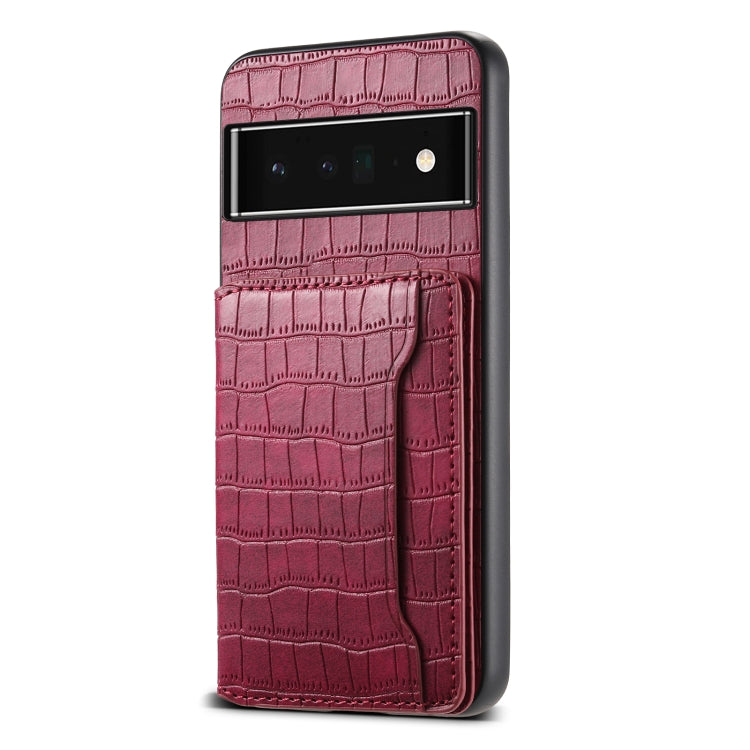 For Google Pixel 6 Pro Crocodile Texture Card Bag Design Full Coverage Phone Case(Red) - Google Cases by PMC TechLife | Online Shopping South Africa | PMC TechLife | Buy Now Pay Later Mobicred