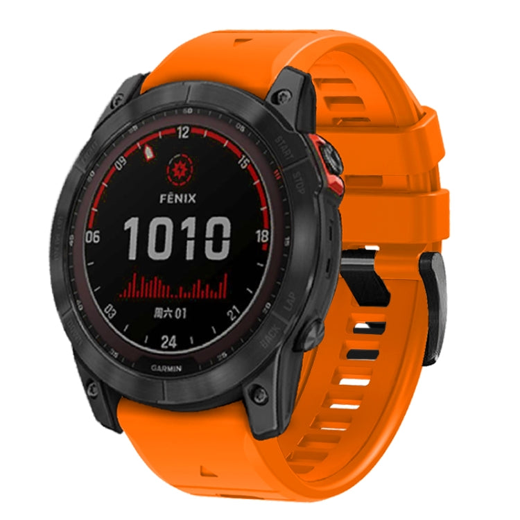 For Garmin Fenix 7 Pro 22mm Solid Color Steel Buckle Silicone Quick Release Watch Band(Orange) - Watch Bands by PMC TechLife | Online Shopping South Africa | PMC TechLife
