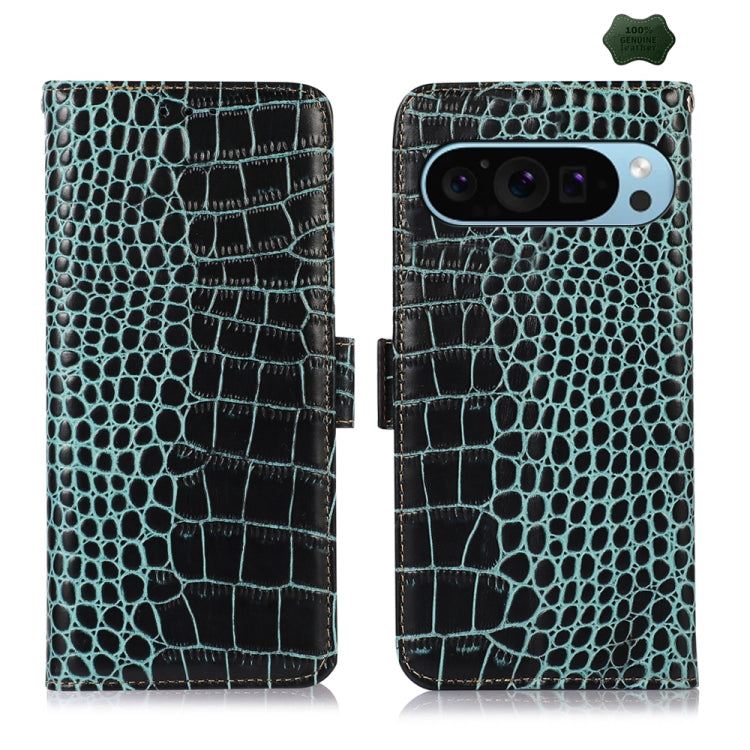 For Google Pixel 9 Crocodile Top Layer Cowhide Leather Phone Case(Green) - Google Cases by PMC TechLife | Online Shopping South Africa | PMC TechLife | Buy Now Pay Later Mobicred