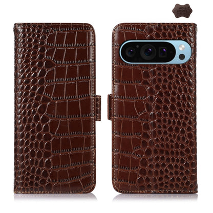 For Google Pixel 9 Crocodile Top Layer Cowhide Leather Phone Case(Brown) - Google Cases by PMC Jewellery | Online Shopping South Africa | PMC Jewellery | Buy Now Pay Later Mobicred