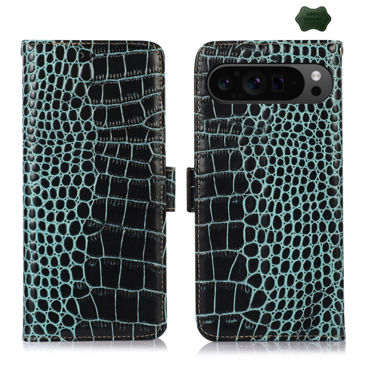 For Google Pixel 10 Pro / 9 Pro Crocodile Top Layer Cowhide Leather Phone Case(Green) - Google Cases by PMC TechLife | Online Shopping South Africa | PMC TechLife | Buy Now Pay Later Mobicred